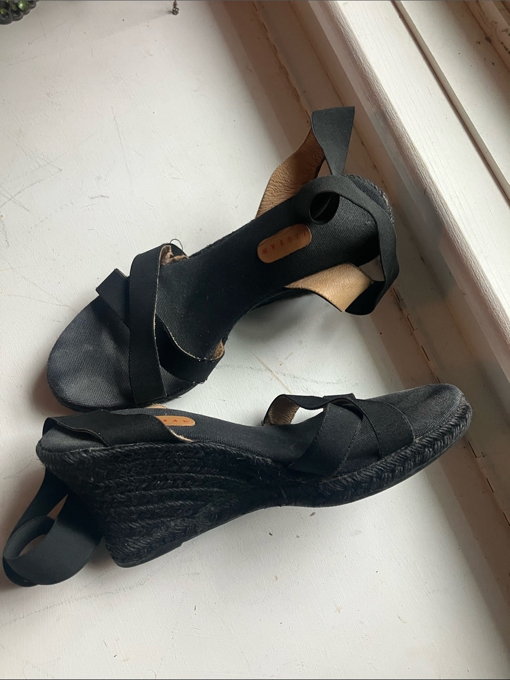 Jigsaw Black Espadrille Wedge Sandals
